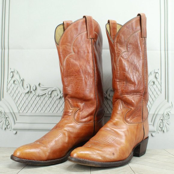 Vintage Tony Lama Brown Leather Pull On Western Cowboy Boots Size 9 D - Picture 2 of 9